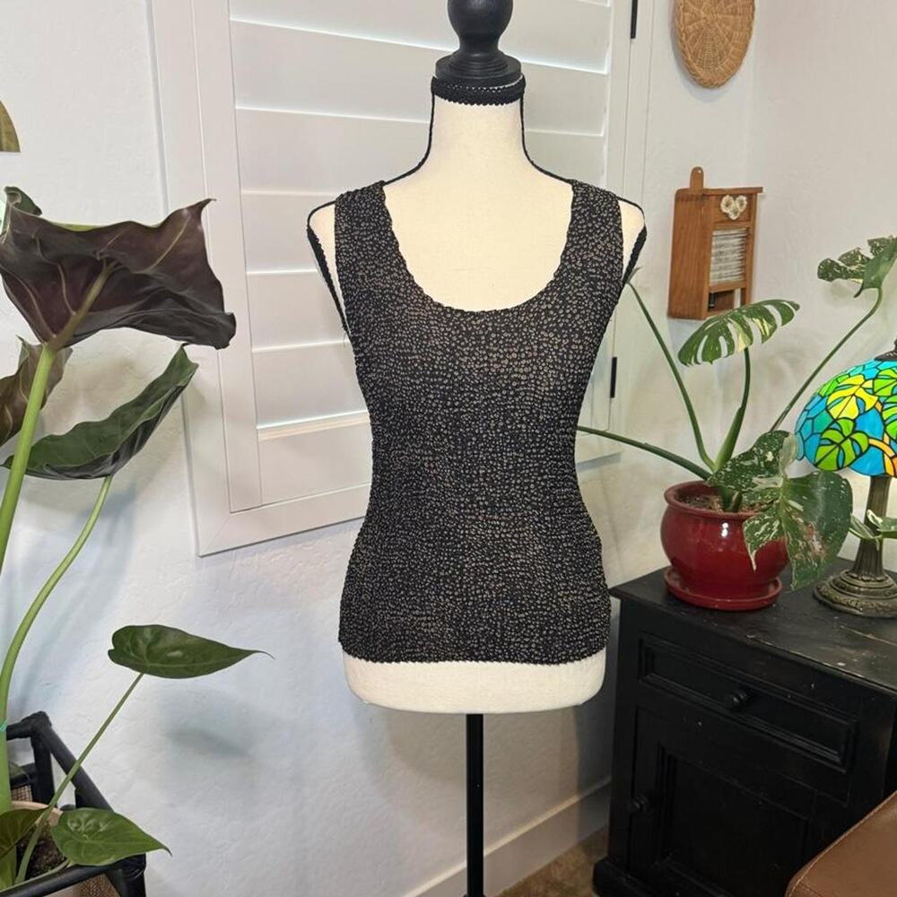 Y2K Impressions Black Tan Polka Dot Ruched Fitted Tank Top Small